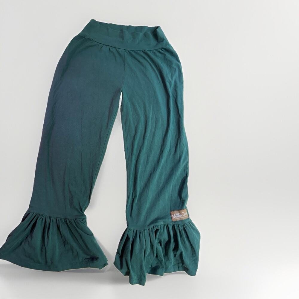 Matilda Jane Pants Women Sz Small Ruffle Green Bell Bottom Crop Pants (E3)